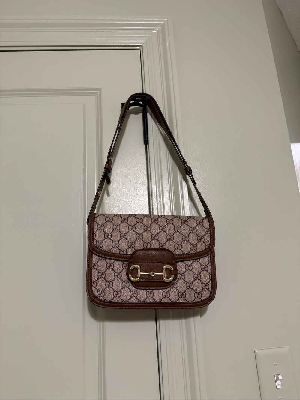 “Gucci” Brown GG Canvas Shoulder Bag with Horsebit Detail